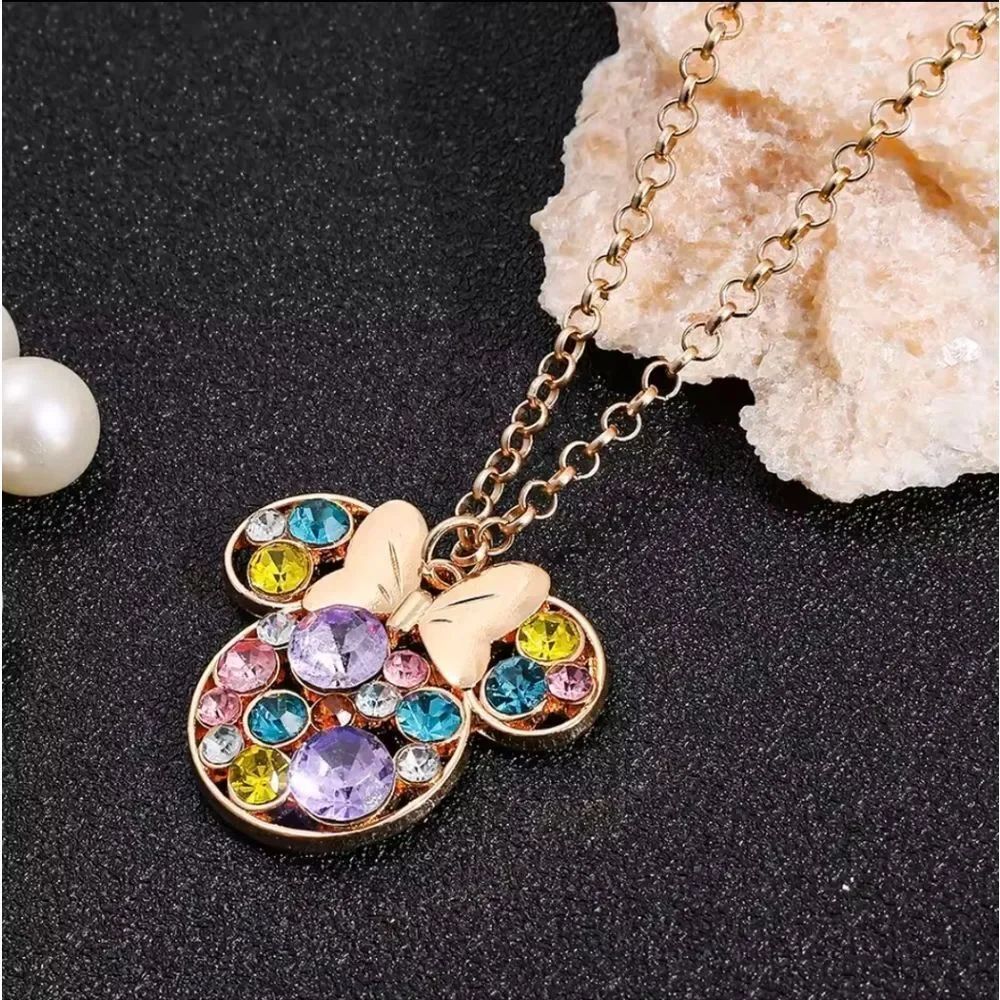 Disney Minnie Mouse Multi Color Rhinestone Necklace - Picture 6 of 6